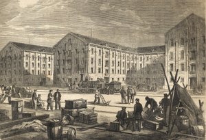 De dokken van Rouen in 1866 - gravure door French School