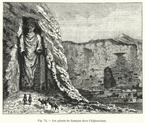 De reuzen van Bamyan in Afghanistan (gravure)