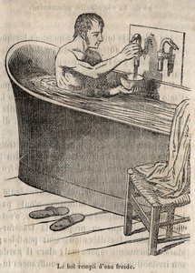 De gebaren van het bad - Hygiëne in de 19e eeuw - man in een badkuip - gravure in 