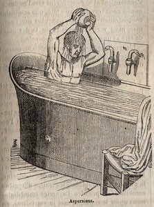 De gebaren van het bad - Hygiëne in de 19e eeuw - man in een badkuip - gravure in 