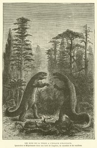 De koningen van de aarde in het Jura-tijdperk (gravure) door French School