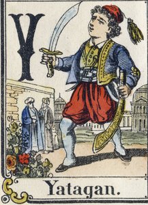 Letter Y: Yatagan. Recreatief alfabet. Epinal beeld, circa 1880 door French School