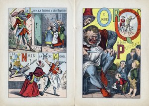Letters: L M N O P Q R S (centrale dubbele pagina). De wolf, de geit en de biquets, La Mere Michel, Le Nain jaune, L