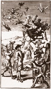 De evocatie van demonen, gravure uit 1710 in 