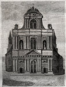 De kerk Saint Gervais Saint Protais (Saint-Gervais-Saint-Protais) (gevel van Clement II Metezeau) Parijs (4e arr) Gravure in “Histoire physique, civile et morale de Paris: depuis les premiers temps historiques à nos jours” door Jacques Antoine Dulaure