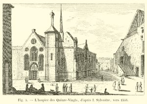 Het hospice van Quinze-Vingts, naar I Sylvestre, rond 1546 door French School