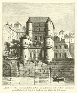 Het Ursins Hotel, gebouwd in de stad Parijs, in de 14e eeuw, gerestaureerd in de 16e eeuw en nu vernietigd, toestand van de noordgevel aan het einde van de vorige eeuw