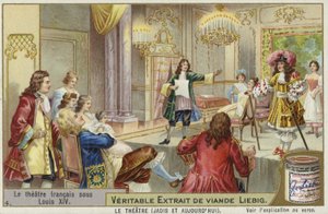 Liebig-kaart met Frans theater tijdens het bewind van Lodewijk XIV door French School