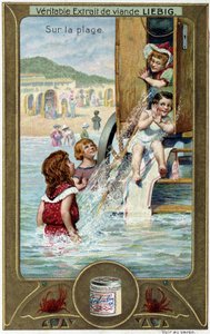Liebig chromolithografie serie Strandspel van kinderen door French School