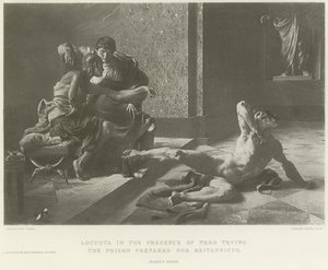 Locusta in de aanwezigheid van Nero die het gif probeert dat voor Britannicus is bereid (gravure) door French School