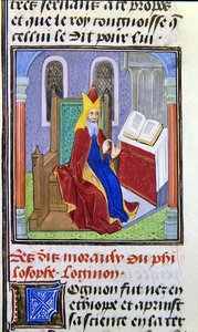 Lomnon, uit Histoire des Philosophes, eind 15e eeuw (perkament)