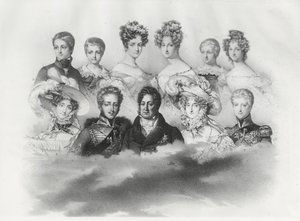 Lodewijk Filips I en zijn familie in 1830 (gravure) door French School