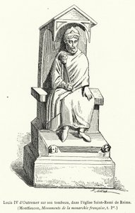 Lodewijk IV van Overzee op zijn graf, in de kerk Saint-Remi van Reims (gravure)