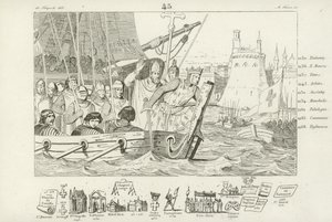Lodewijk IX van Frankrijk leidt de aanval op Damietta, Egypte, 7e Kruistocht, 1249 door French School