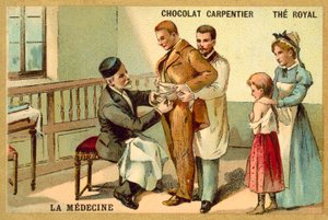 Louis Pasteur vaccineert een patiënt tegen hondsdolheid in het Pasteur Instituut door French School