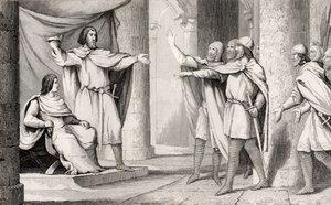 Lodewijk V (967-87) de Luie toont zijn kroon aan zijn volgelingen, uit 