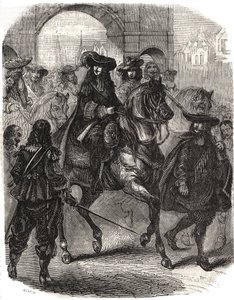 Lodewijk XIV (1638-1715) en zijn vrouw Maria Theresia van Oostenrijk (1638-1683) komen Parijs binnen in 1660. Gravure in 