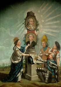 Lodewijk XVI en zijn minister van Financiën Jacques Necker, bewonderd door de drie rijken van Frankrijk, aristocratie, geestelijkheid en burgerij ...