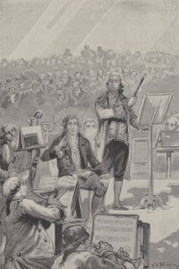 Ludwig van Beethoven dirigeert een orkest ondanks zijn doofheid (gravure) door French School