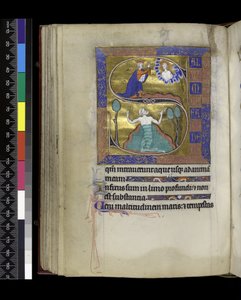 David bidt tot God, David zinkt in water (uit de Psalter en Uren van Isabella van Frankrijk)
