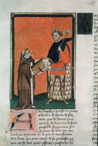 MS Hunter 8 f.9r De vertaler Courbichon presenteert het boek aan Karel V door French School