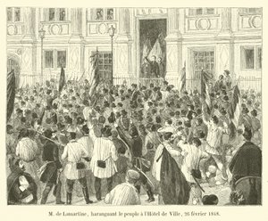 M de Lamartine, toesprekend het volk in het stadhuis, 26 februari 1848 door French School