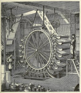 Machine voor het drukken van behang in maximaal twintig kleuren, pub. 1873 gravure, 1873