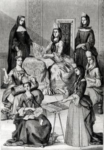 Madame de Maintenon met haar Hofdames door French School