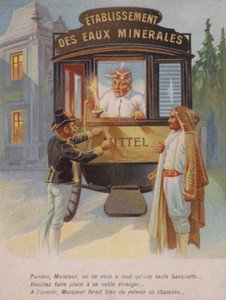 Man wordt gevraagd zijn kamer te delen met een vreemdeling (chromolitho) door French School