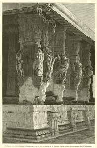 Mandapam van de Honderd Kolommen, in Condjeveram (gravure) door French School