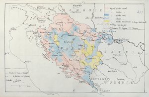 Kaart van Bosnië met details van de gebieden bezet door etnische minderheidsgroepen, 1910