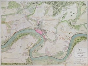 Kaart van Düsseldorf en omliggende gebieden (pen en inkt op papier)