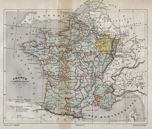 Kaart van Frankrijk bij de dood van Lodewijk XIV in 1715 - gravure in 