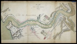 Kaart van de haven en het arsenaal van Brest in 1754 door French School