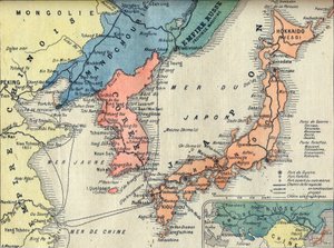 Kaart van het theater van de Russisch-Japanse Oorlog. Illustratie voor Le petit Journal, 28 februari 1904 door French School