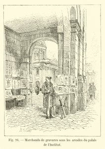 Gravureverkopers onder de arcades van het paleis van het Instituut