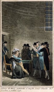 Marie-Antoinette (1755-1793) neemt afscheid van haar zoon de Dauphin, Louis-Charles de Bourbon (1785-1795) in de Tempel, 3 juli 1793 door French School