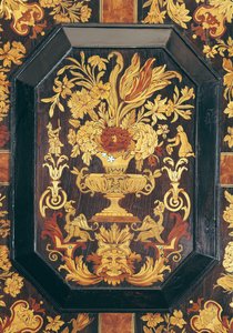 Marqueterie detail van een buffet door French School