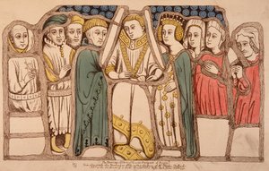 Huwelijk van Hendrik VI van Engeland (1421 - 1471) en Margarita van Anjou (1429 - 1482) in 1445. Gravure uit 1793. Bibl. van Arts Deco in Parijs door French School