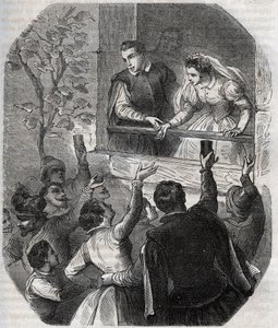 Huwelijk van Martin Guerre (circa 1524) en Bertrande de Rols in Artigat (Ariege) op 15 mei 1539. Gravure uit 1871 in 