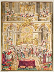 Huwelijk van de Dauphin van Frankrijk (toekomstige Lodewijk XVI) met aartshertogin Marie-Antoinette in de kapel van Versailles op 16 mei 1770 door French School