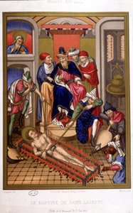 Martelaarschap van Sint Laurentius (grill) naar miniatuur van de Middeleeuwen, Frankrijk 14e eeuw.