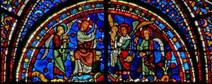 Het Maria Magdalena-raam: Christus zegent de ziel van Maria Magdalena door French School