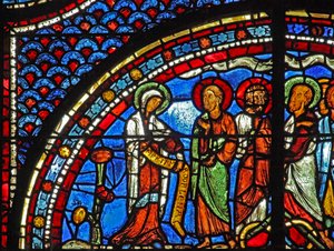 Het Maria Magdalena-raam: Maria vertelt de discipelen over de Opstanding door French School