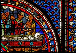 Het Maria Magdalena-raam: geestelijken bij de begrafenis van Lazarus door French School