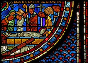 Het Maria Magdalena-raam: de begrafenis van Maria Magdalena door French School