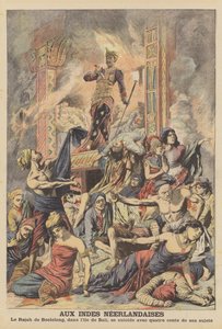Massale zelfmoord in Nederlands-Indië (kleur litho) door French School
