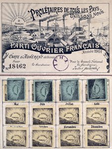 Lidmaatschapskaart van de Franse Arbeiderspartij tijdens het leiderschap van Jules Guesde (1845-1922) 1901