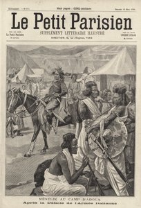 Menelik II, Keizer van Ethiopië, in het kamp van Adwa na de nederlaag van het Italiaanse leger, Eerste Italiaans-Ethiopische Oorlog door French School
