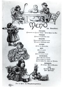 Menu gemaakt door Auguste Escoffier (1846-1935) voor Kinderen en Baby